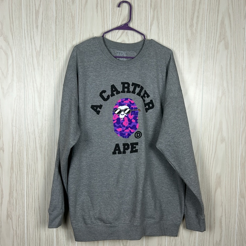 The Dirt Label Men's Carti Ape Purple Camo Limited Edition Grey Sweatshirt, 3XL